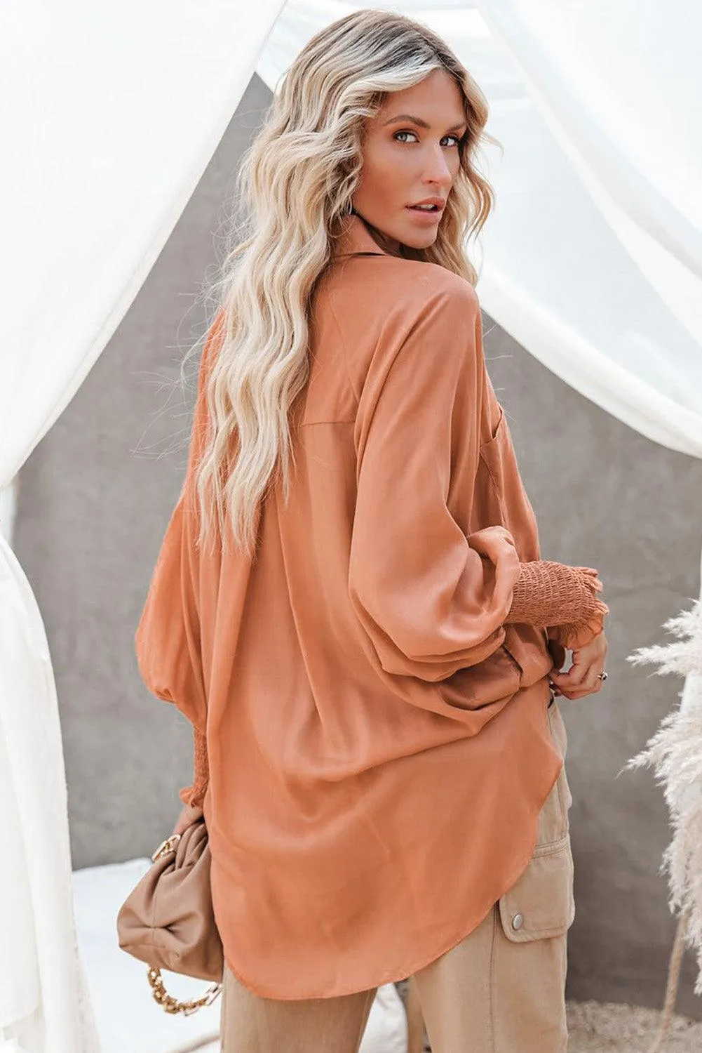 Billowy Sleeves Pocketed Shirt