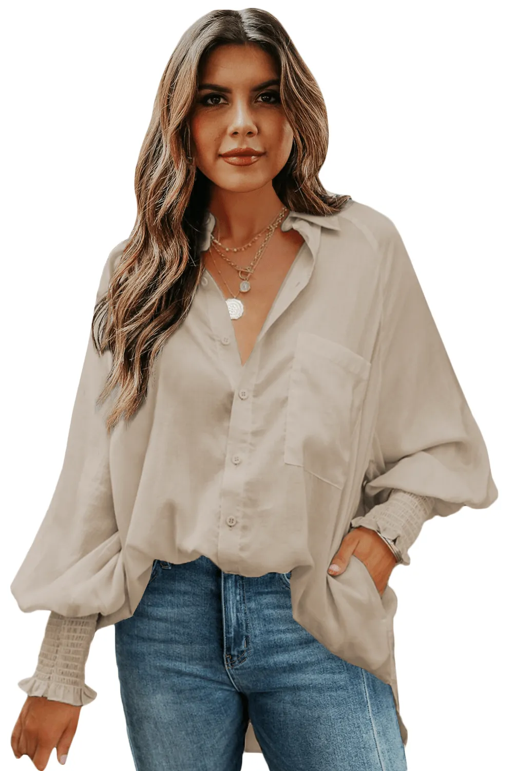 Billowy Sleeves Pocketed Shirt