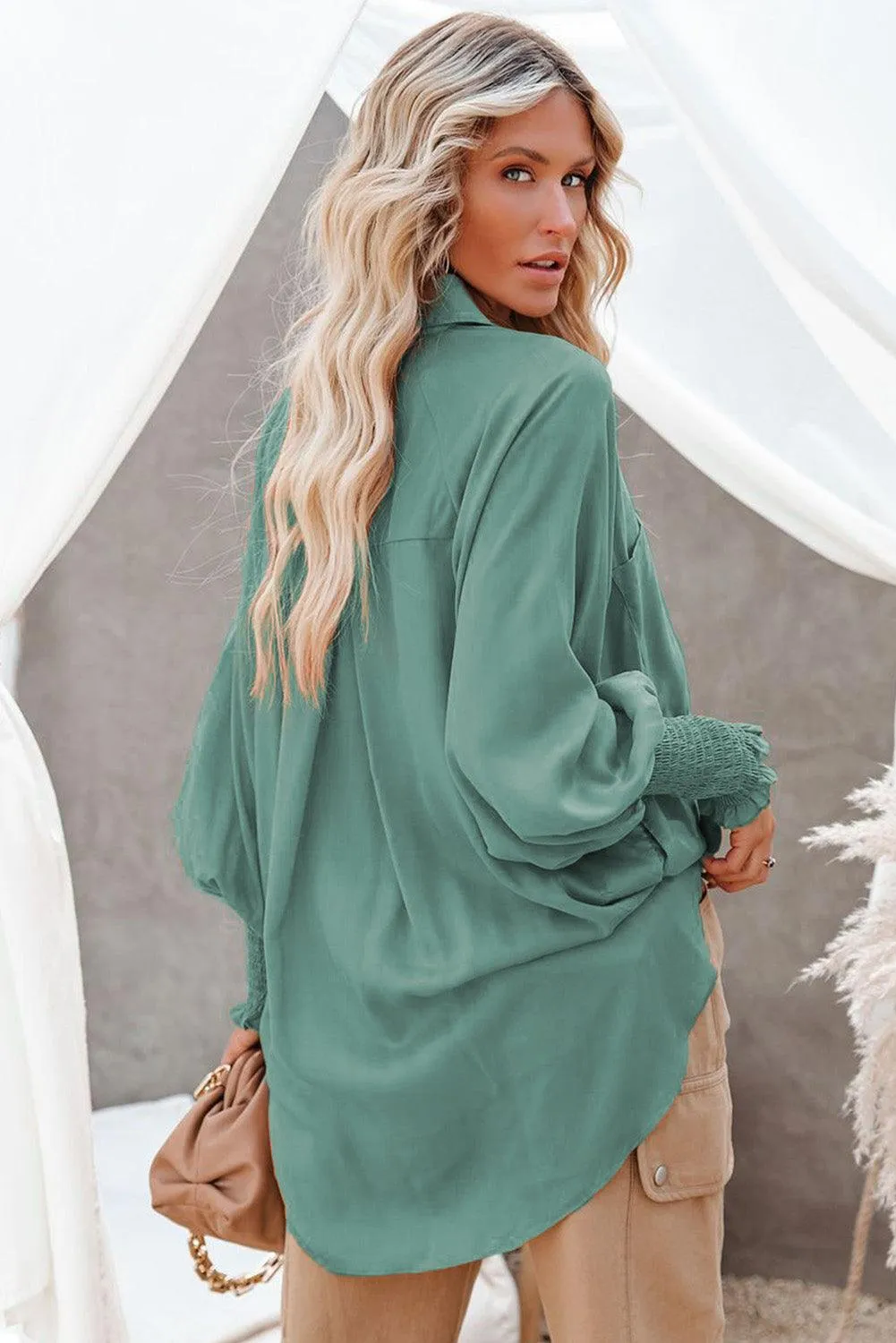Billowy Sleeves Pocketed Shirt
