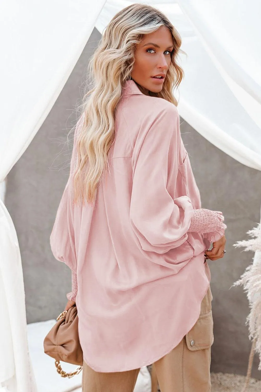 Billowy Sleeves Pocketed Shirt