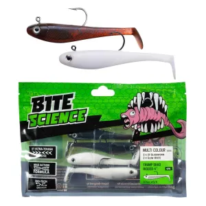 Bite Science Multi Colour  4" Thump Shad  4 pack Rigged 2/0 Jigheads