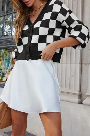 Black CHECKMATE POCKETED KNIT CARDIGAN