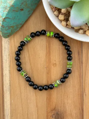 Black Onyx and Gaspeite Stretch Bracelet