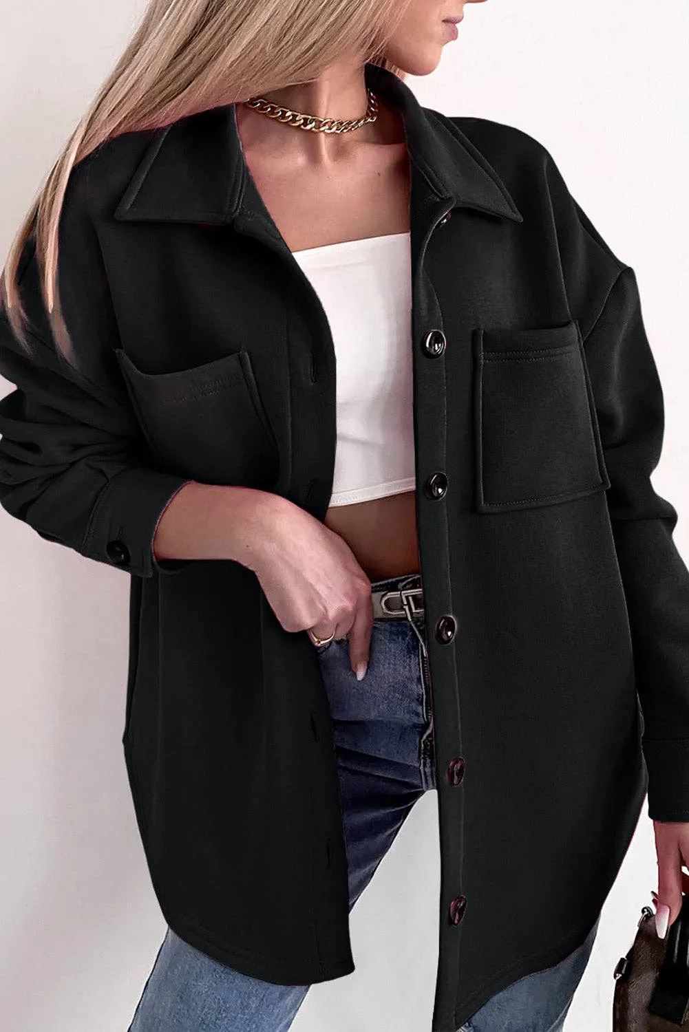 Black Sweatshirt Style Shacket