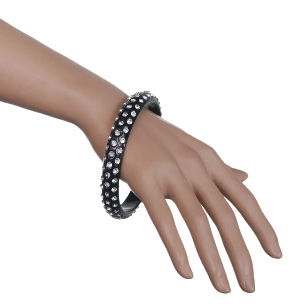 Black Triple Row Rhinestone Bangle Bracelet
