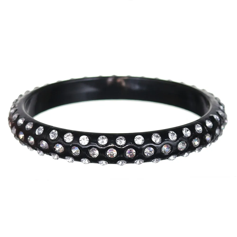 Black Triple Row Rhinestone Bangle Bracelet