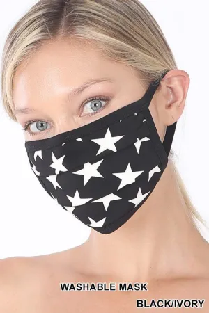 Black with Star Print Reusable Face Mask