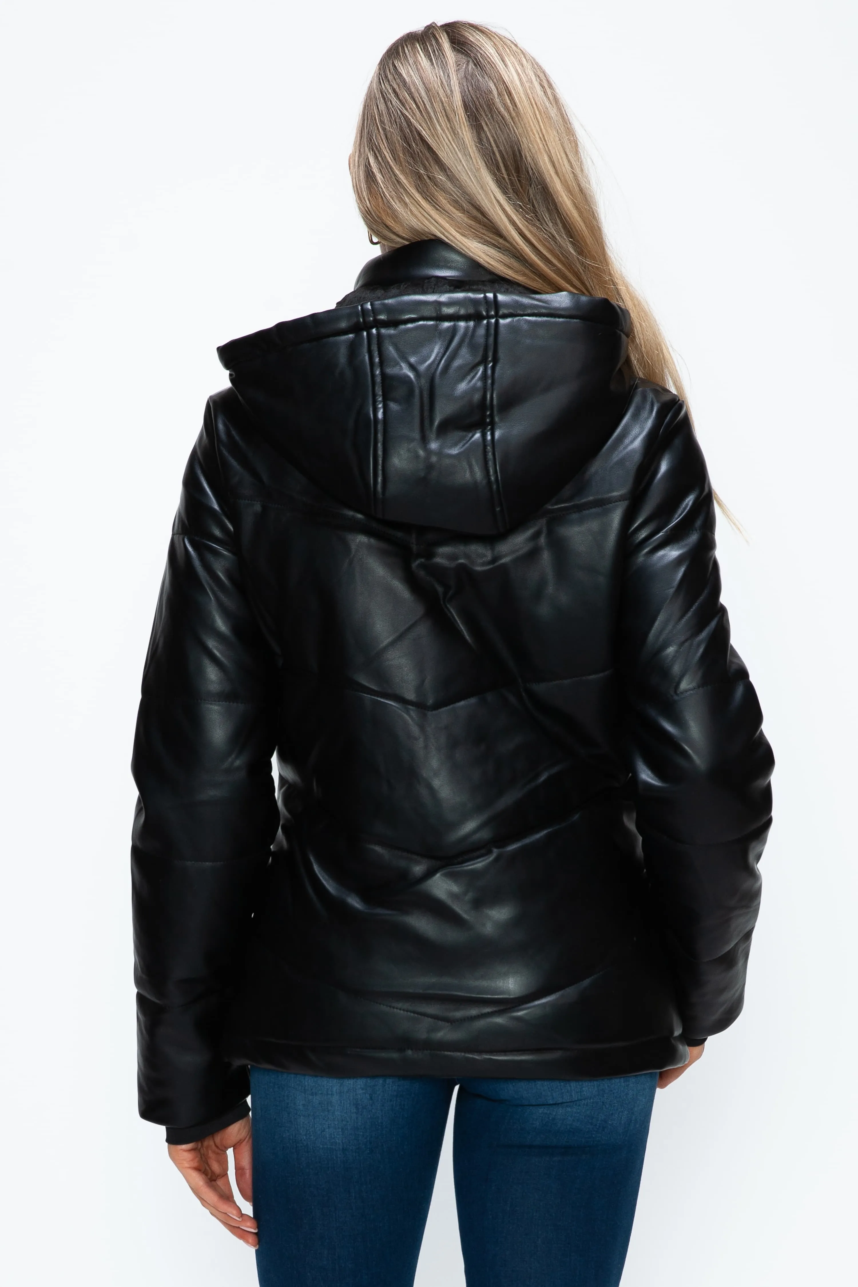 Black Zip Up Puffer Jacket with Removable Hood