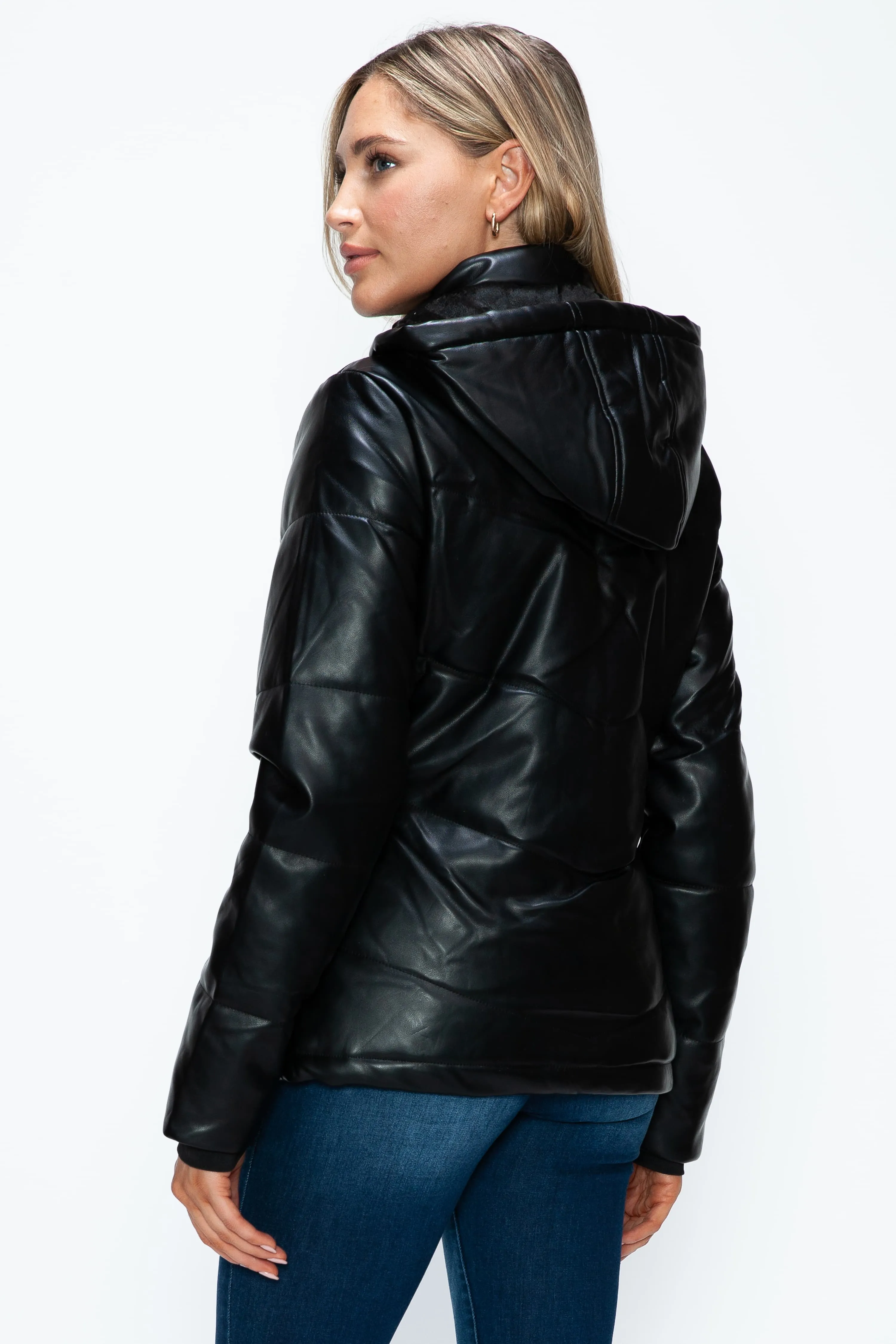 Black Zip Up Puffer Jacket with Removable Hood
