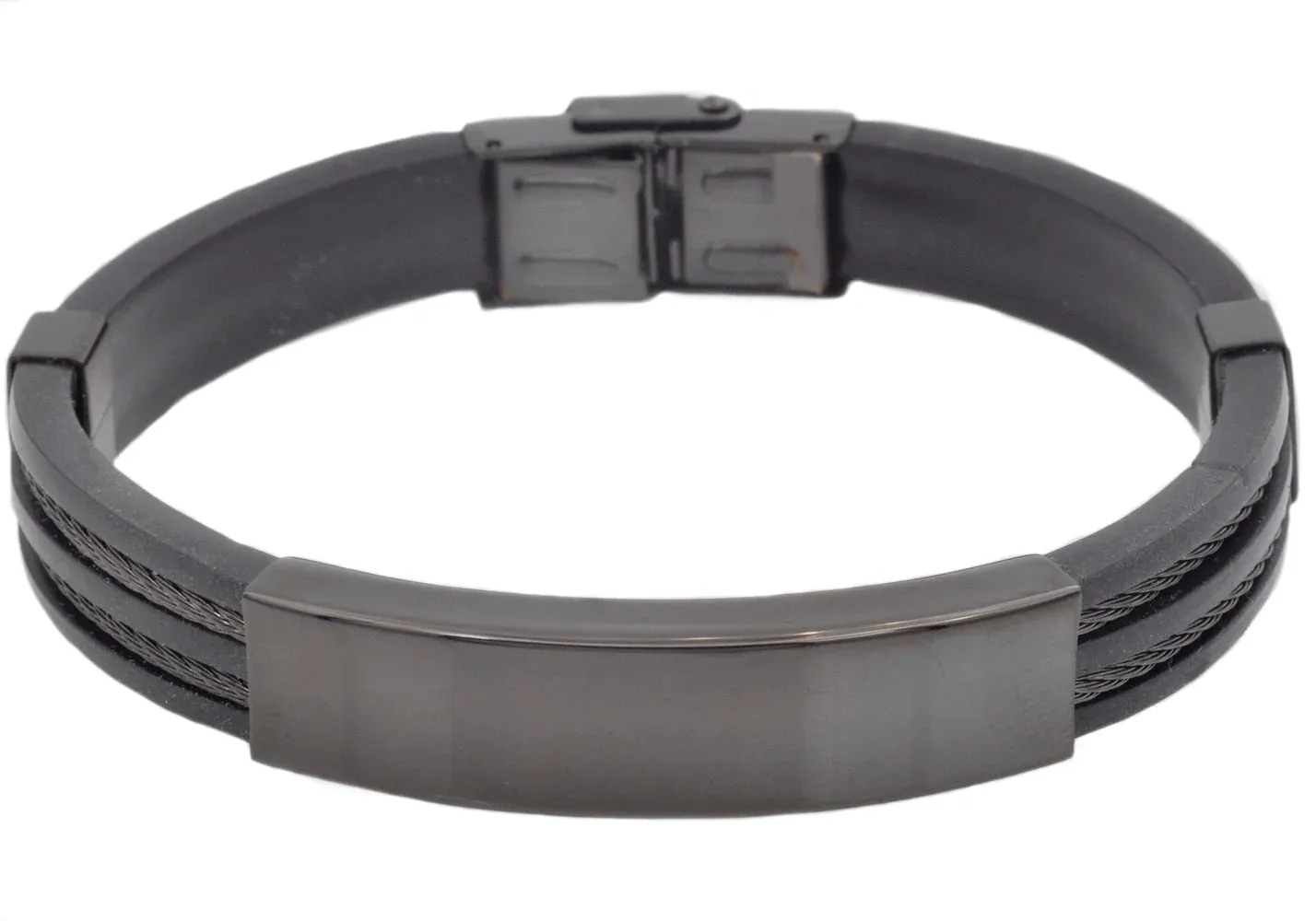Blackjack Men's Silicone & Black SS ID Bracelet BJB251B