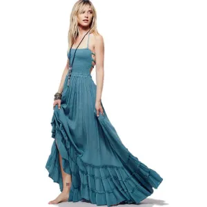 Bohemian Ruffled Maxi Fit and Flare Dress