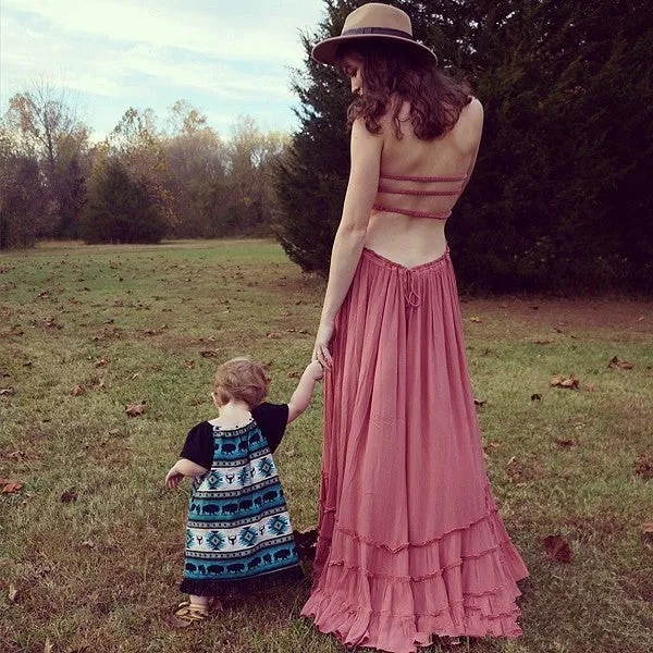Bohemian Ruffled Maxi Fit and Flare Dress