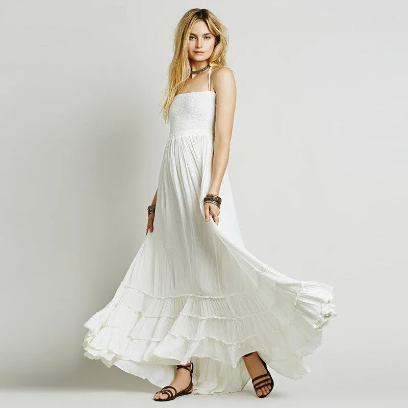 Bohemian Ruffled Maxi Fit and Flare Dress