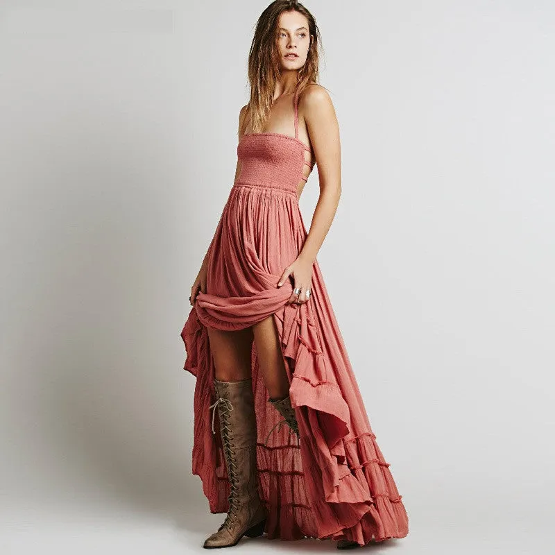 Bohemian Ruffled Maxi Fit and Flare Dress