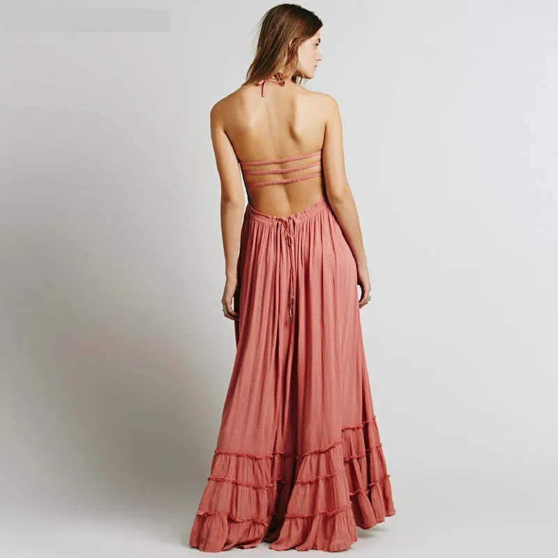 Bohemian Ruffled Maxi Fit and Flare Dress