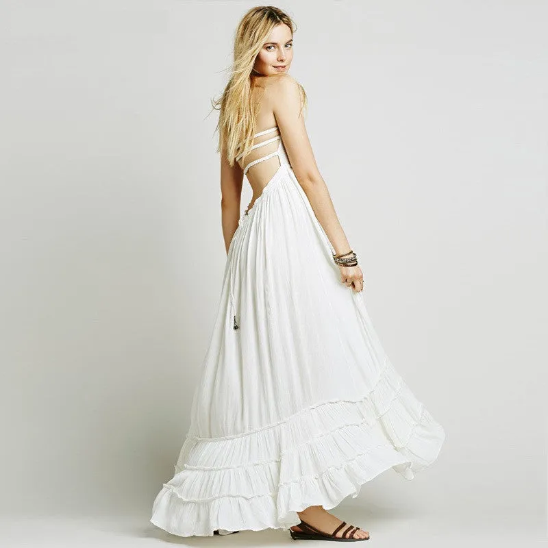 Bohemian Ruffled Maxi Fit and Flare Dress