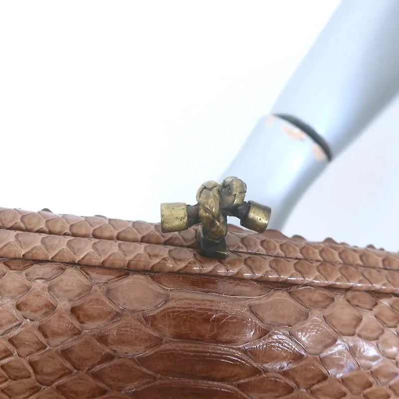 Bottega Veneta Snakeskin Long Stretch Knot Clutch Brown