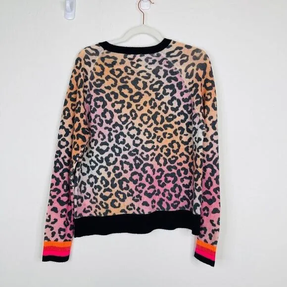 Brodie Womens Cashmere Pullover Sweater Size M Animal Print Thin Knit Rainbow