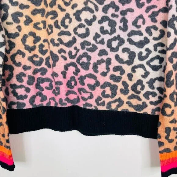 Brodie Womens Cashmere Pullover Sweater Size M Animal Print Thin Knit Rainbow
