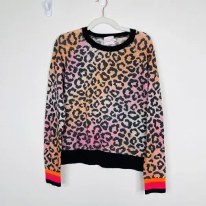 Brodie Womens Cashmere Pullover Sweater Size M Animal Print Thin Knit Rainbow