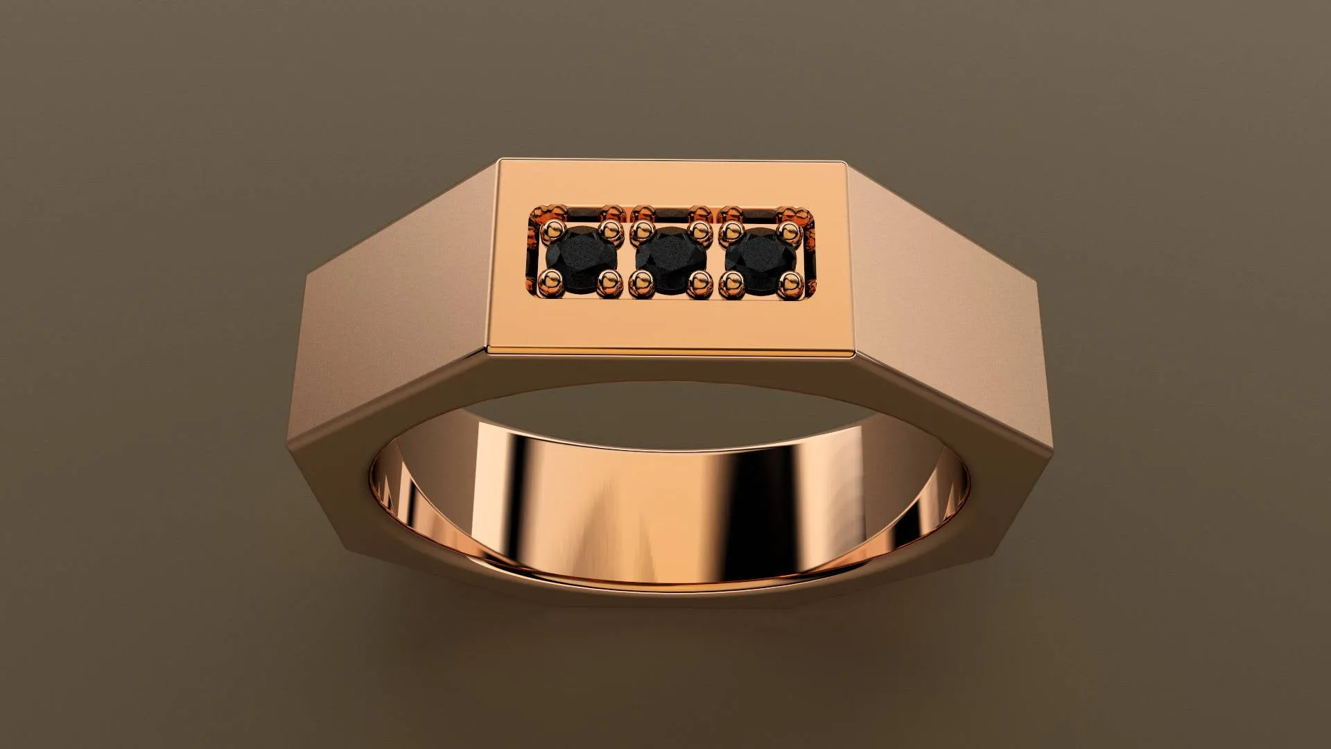Brushed Rose Gold Black Diamond 6mm Octagon Wedding Band