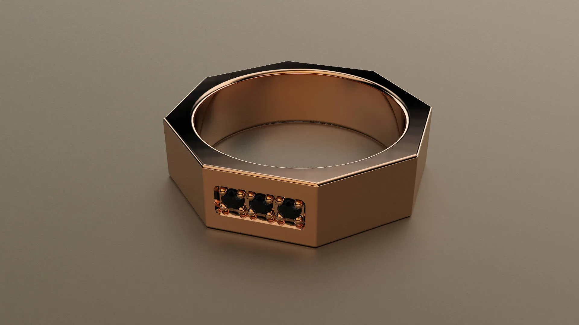 Brushed Rose Gold Black Diamond 6mm Octagon Wedding Band