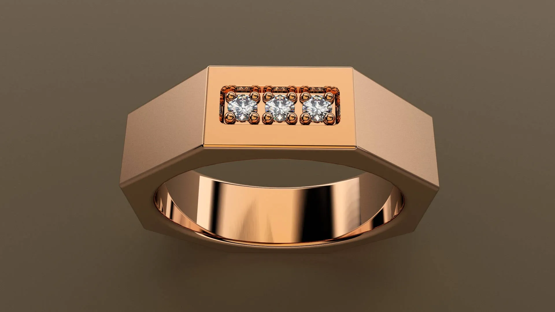 Brushed Rose Gold Diamond 6mm Octagon Wedding Band