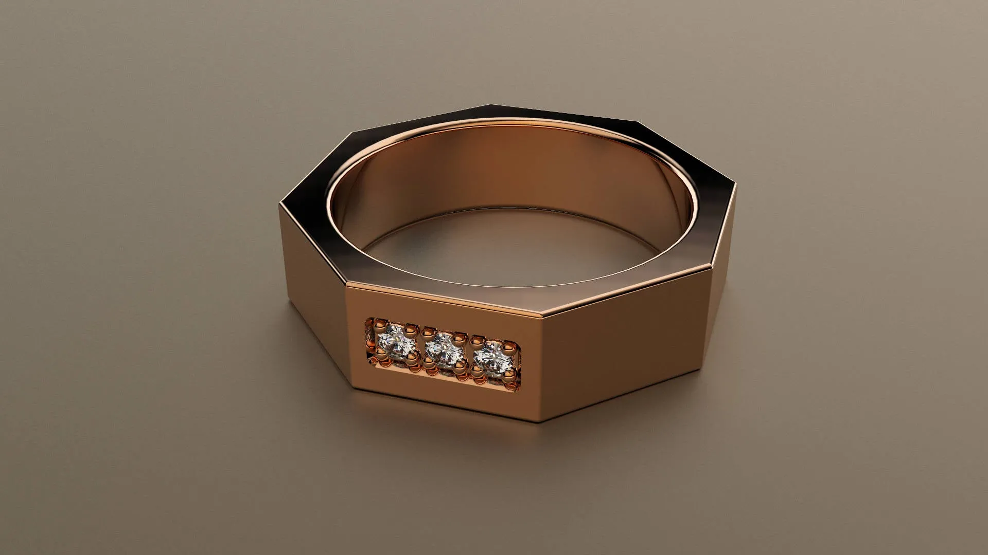 Brushed Rose Gold Diamond 6mm Octagon Wedding Band
