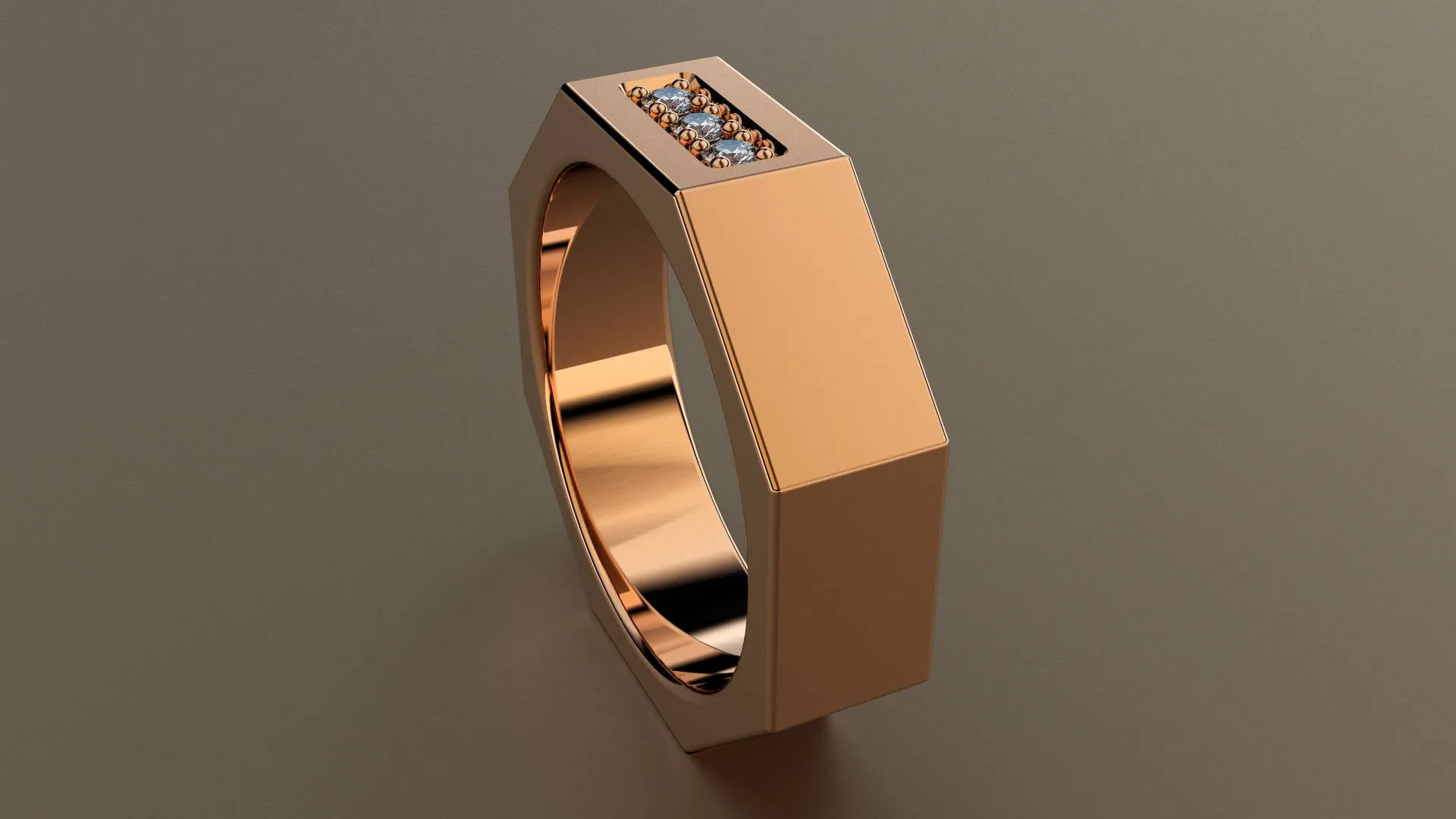 Brushed Rose Gold Diamond 6mm Octagon Wedding Band