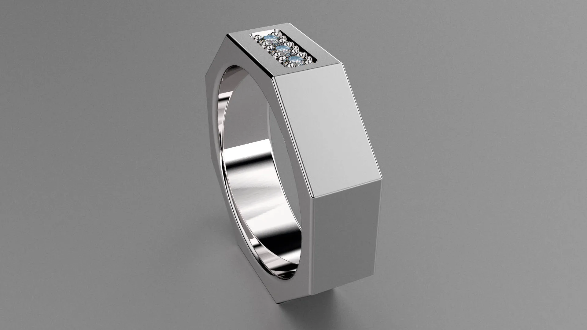 Brushed Sterling Silver Diamond 6mm Octagon Wedding Band