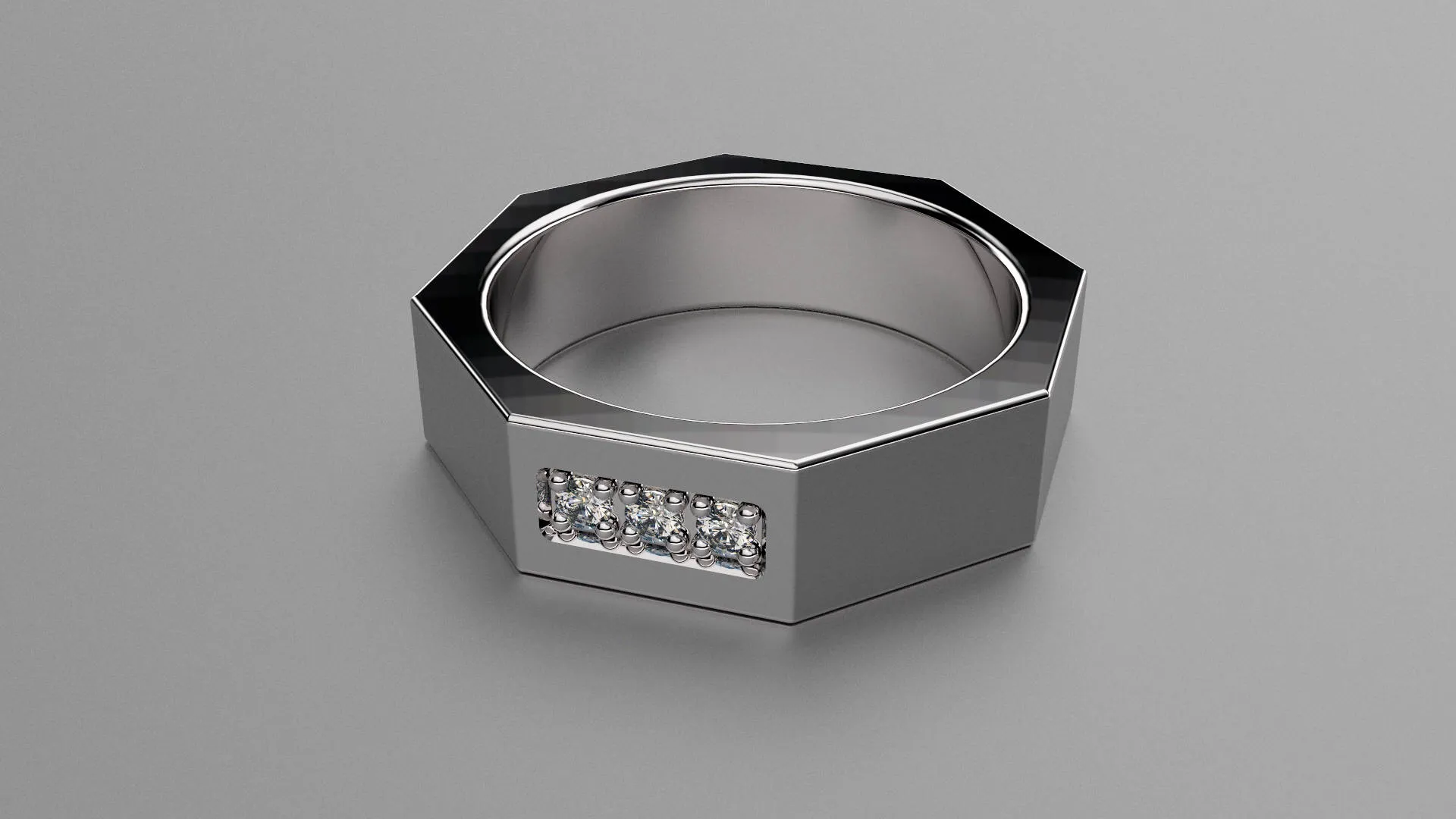 Brushed Sterling Silver Diamond 6mm Octagon Wedding Band