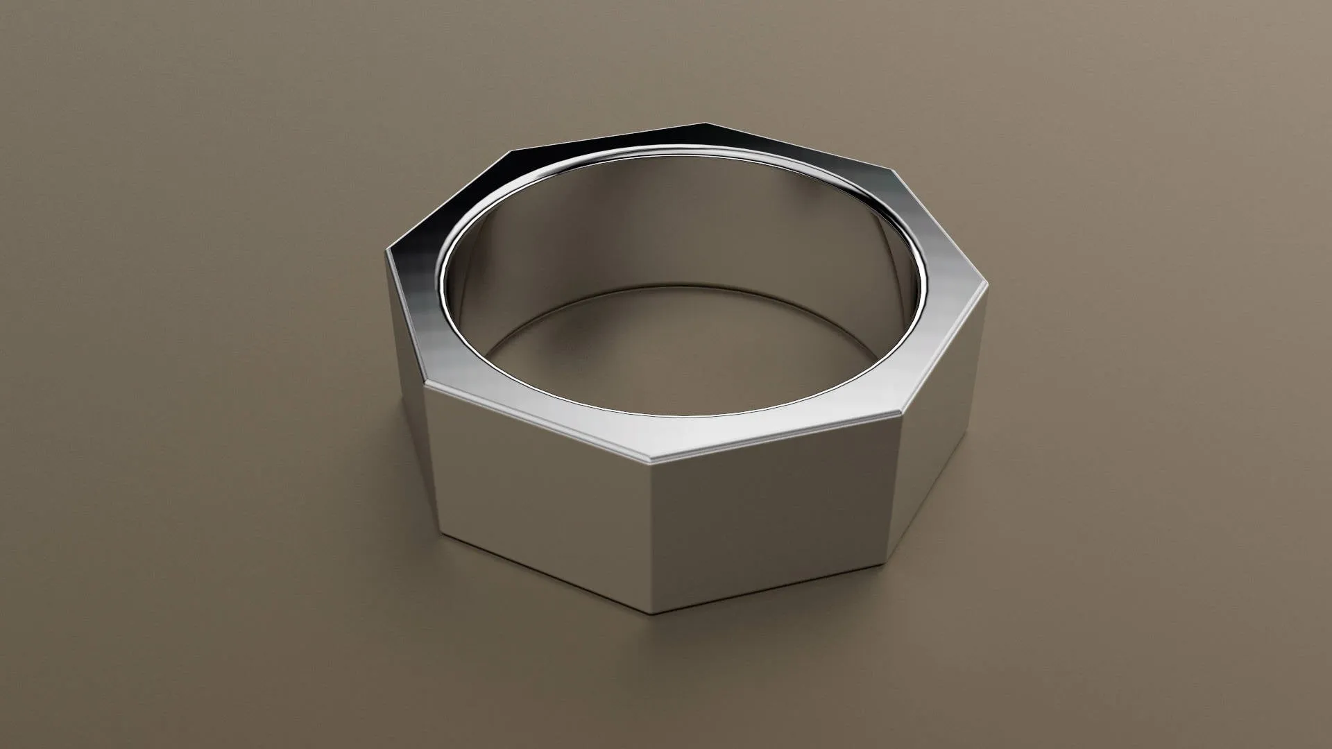 Brushed White Gold 8mm Octagon Bolt Wedding Band