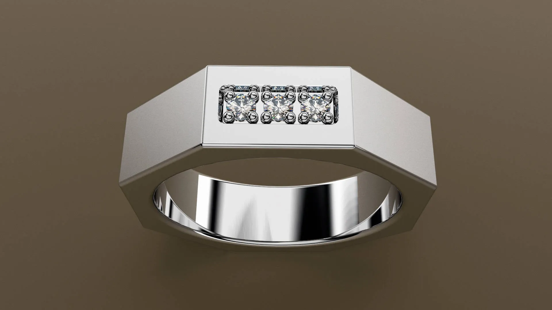 Brushed White Gold Diamond 6mm Octagon Wedding Band