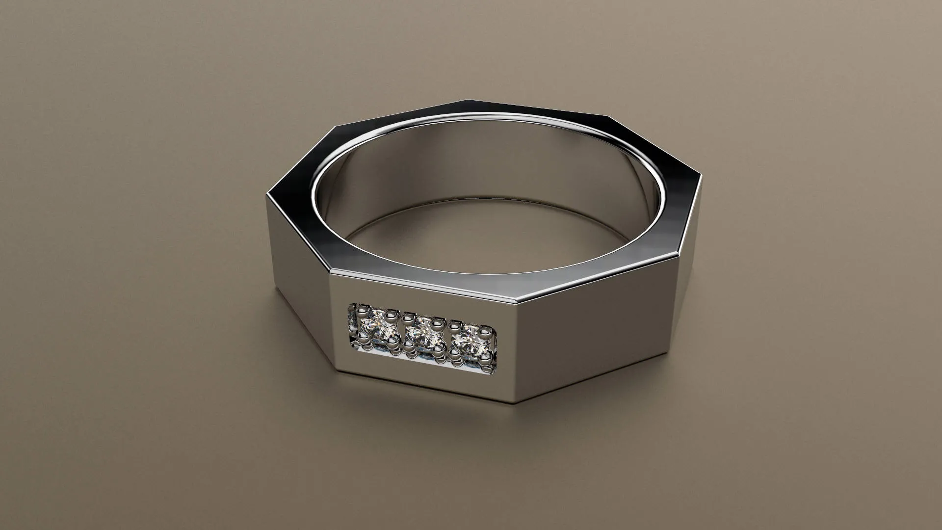 Brushed White Gold Diamond 6mm Octagon Wedding Band
