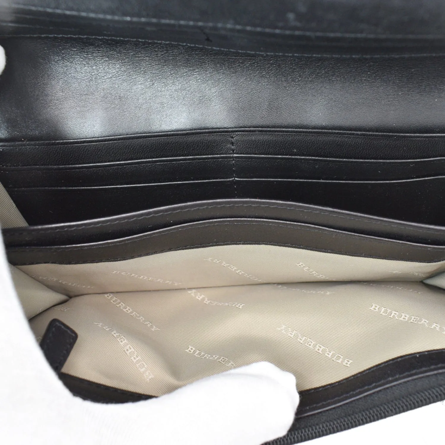 BURBERRY House Check Patent Leather Continental Wallet Black