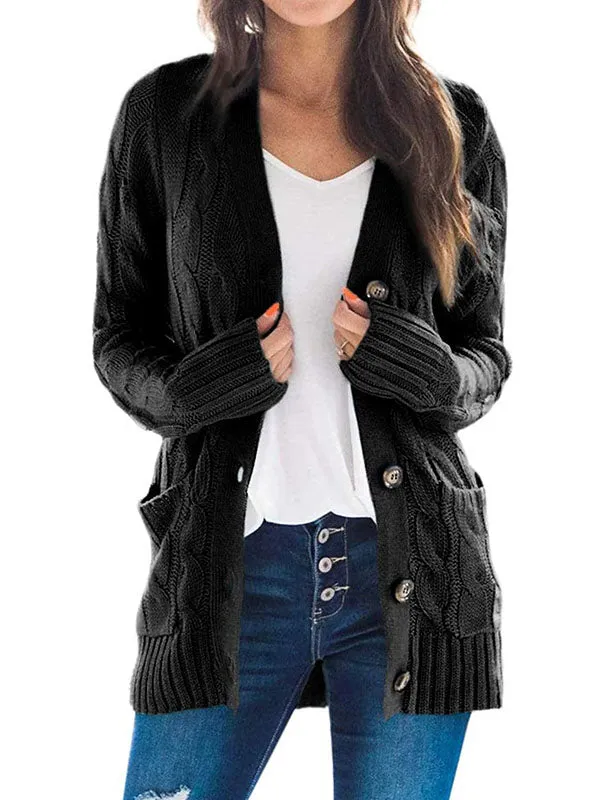 Button Front Pocketed Knit Cardigan