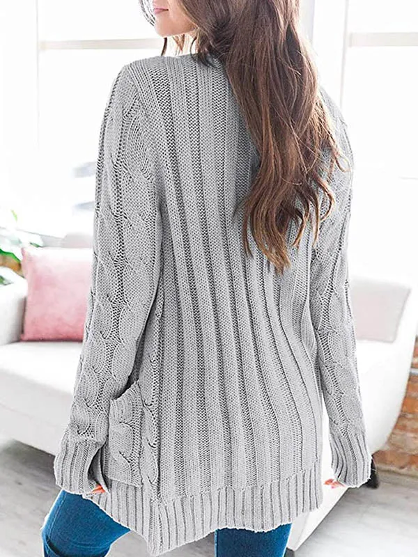 Button Front Pocketed Knit Cardigan