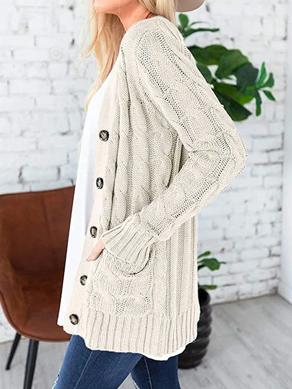 Button Front Pocketed Knit Cardigan