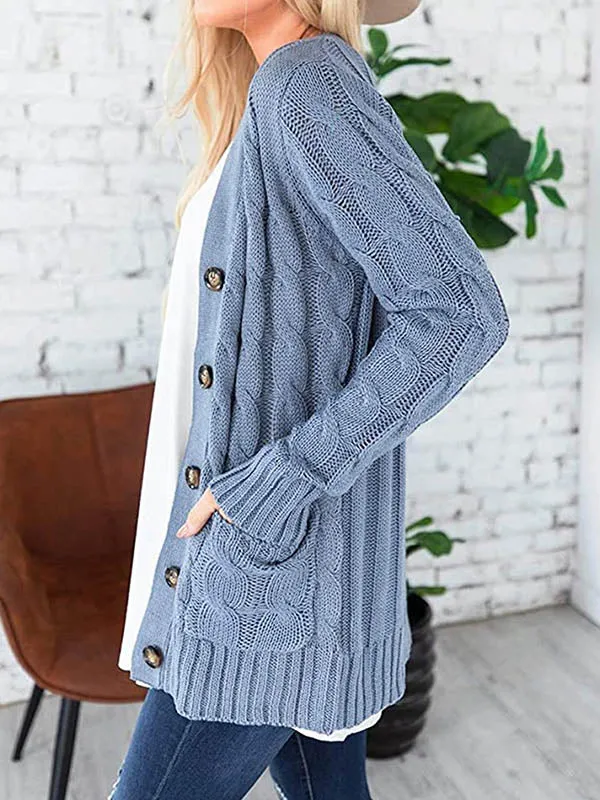 Button Front Pocketed Knit Cardigan