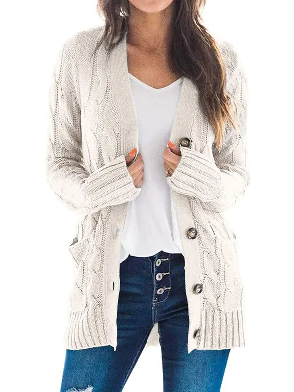 Button Front Pocketed Knit Cardigan