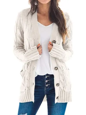 Button Front Pocketed Knit Cardigan