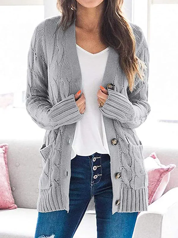 Button Front Pocketed Knit Cardigan