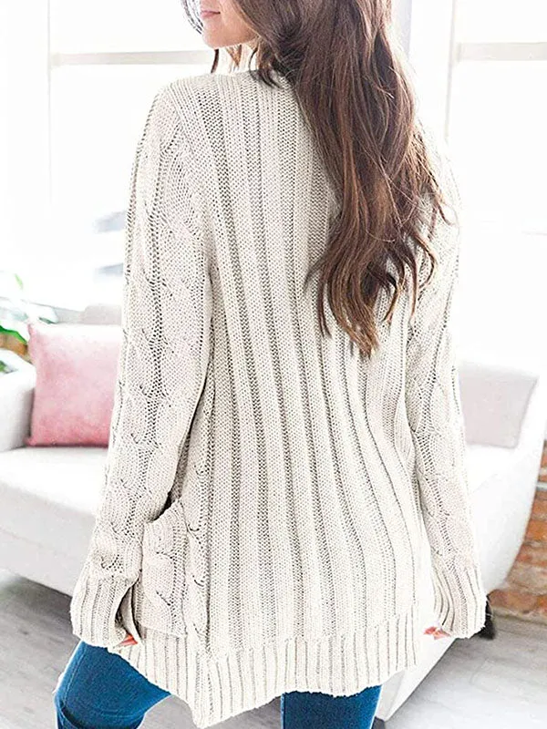Button Front Pocketed Knit Cardigan
