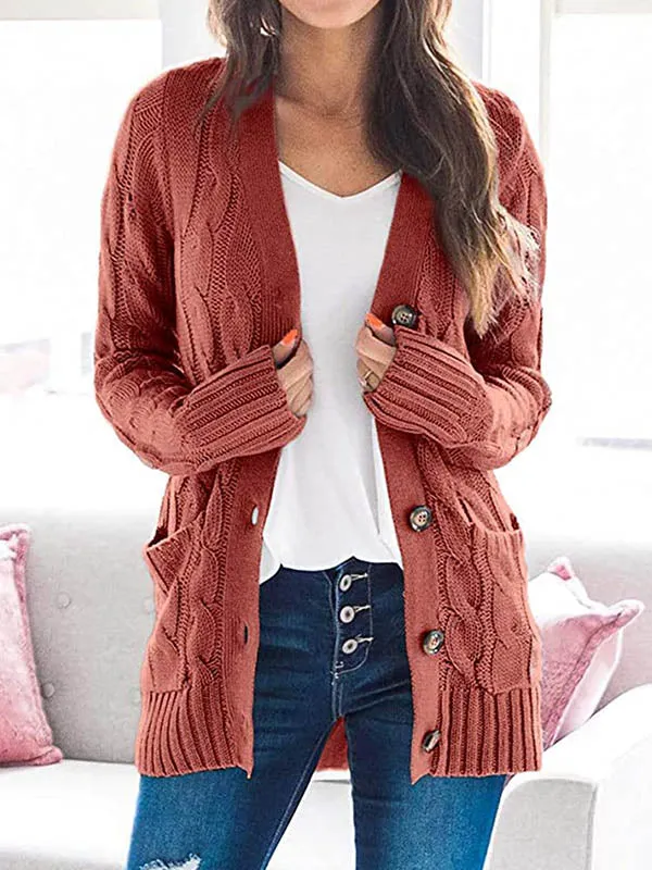Button Front Pocketed Knit Cardigan