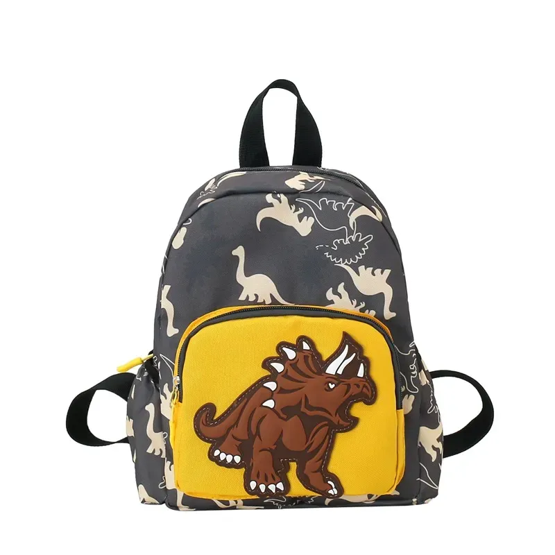 (Buy 1 Get 2) Kids Boys Girls Fashion Casual Cute Color Block Cartoon Dinosaur Pattern Oxford Cloth Backpacks Bags