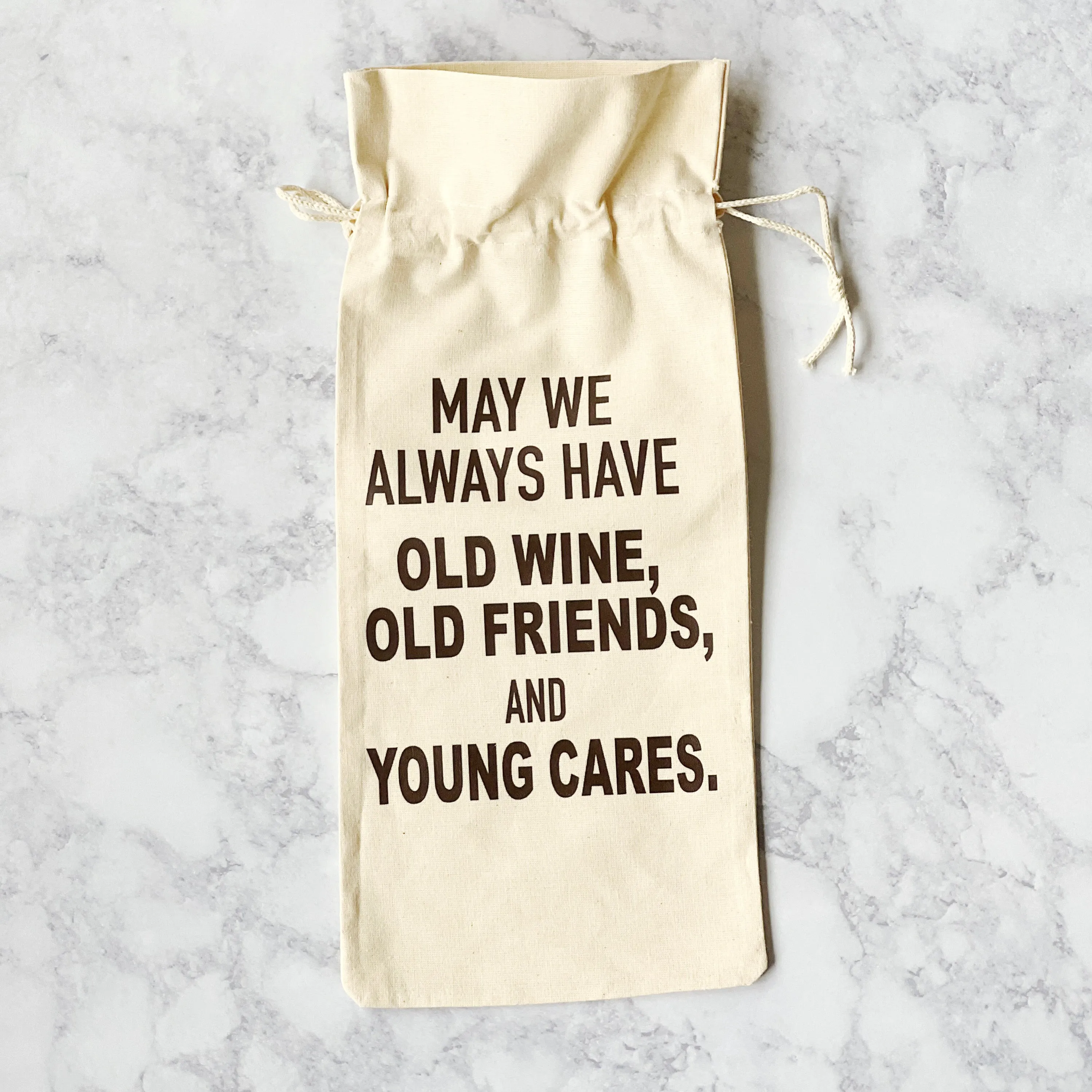 Canvas Bottle Wine Bag - Old Wine, Old Friends and Young Cares