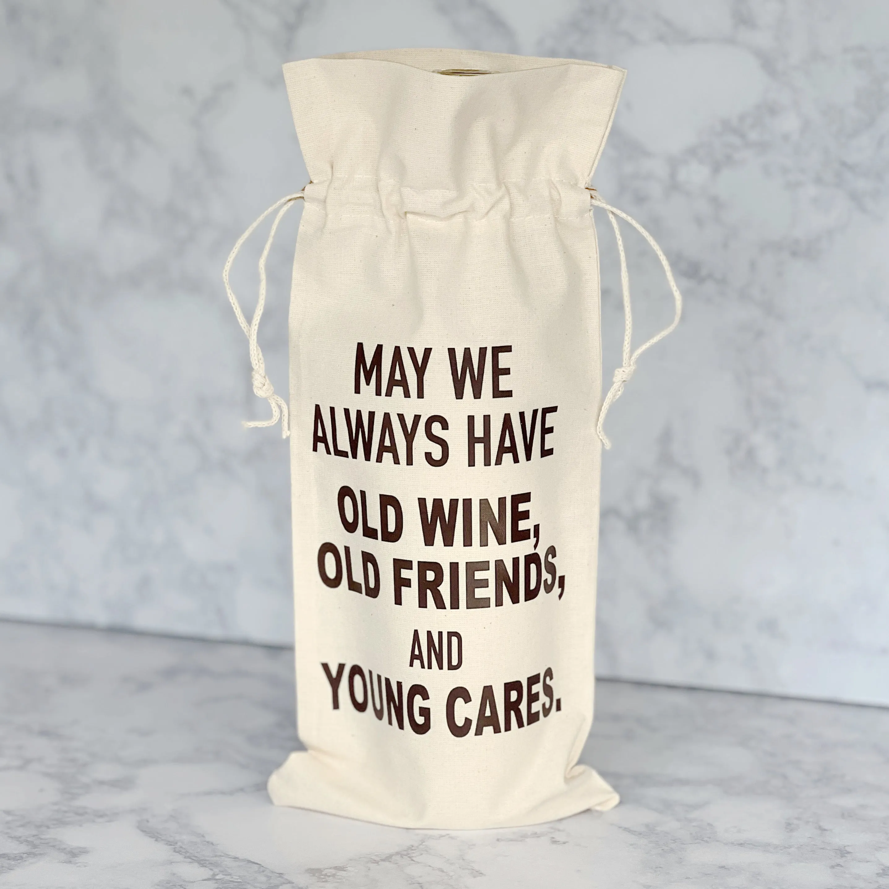 Canvas Bottle Wine Bag - Old Wine, Old Friends and Young Cares