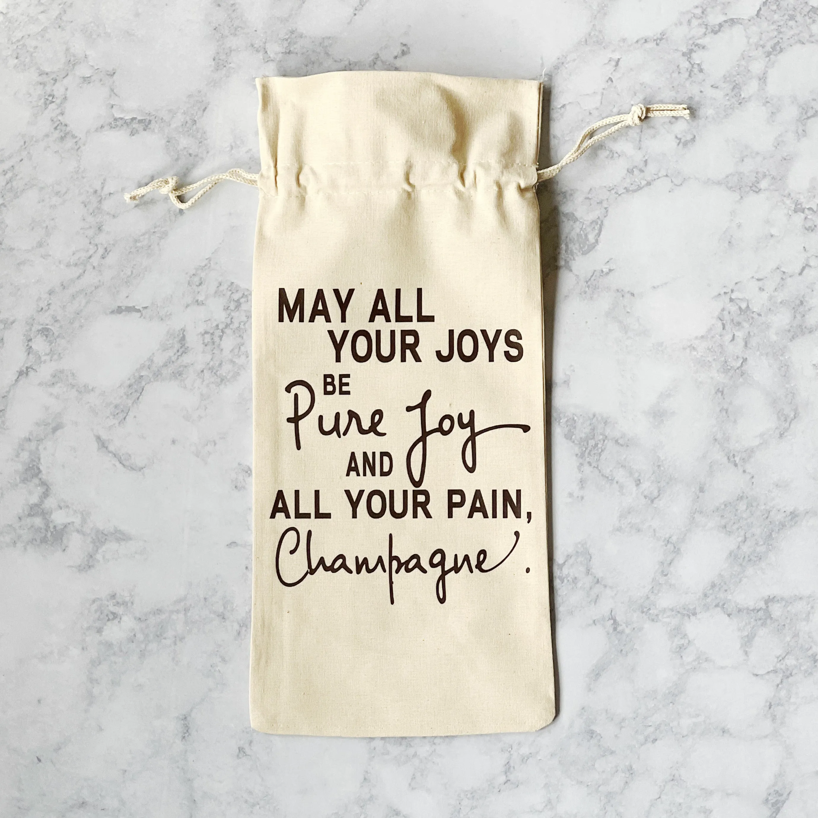 Canvas Bottle Wine Bag - Pure Joy and Champagne