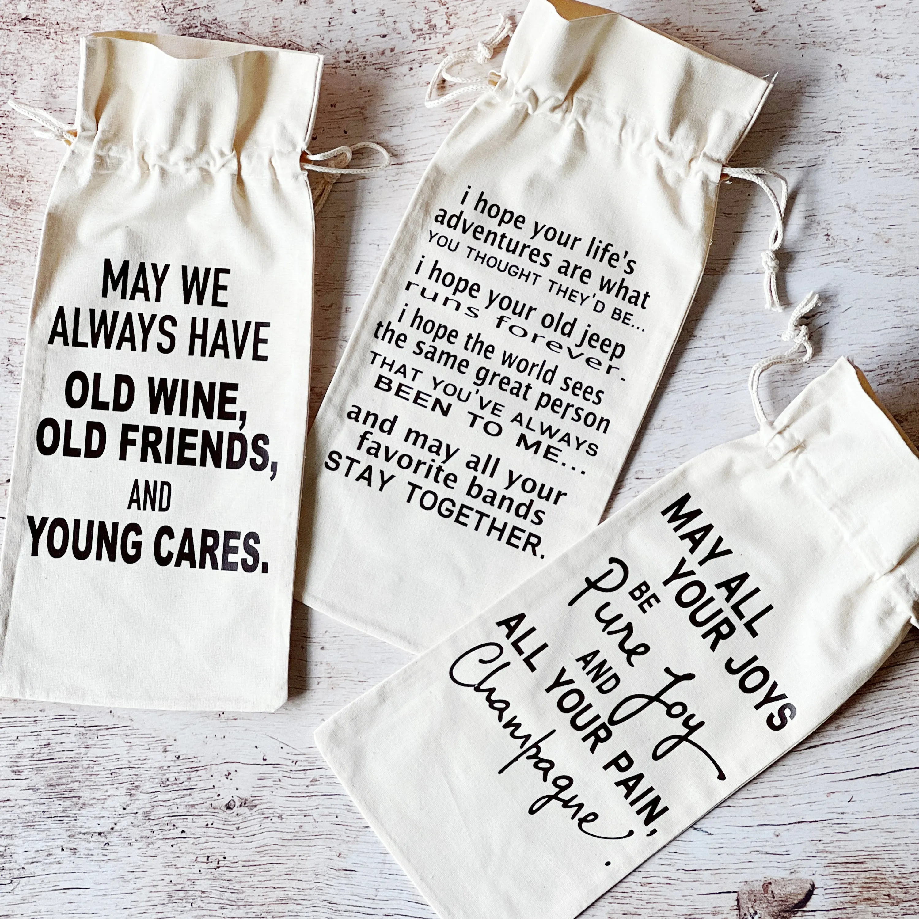Canvas Bottle Wine Bag - Pure Joy and Champagne