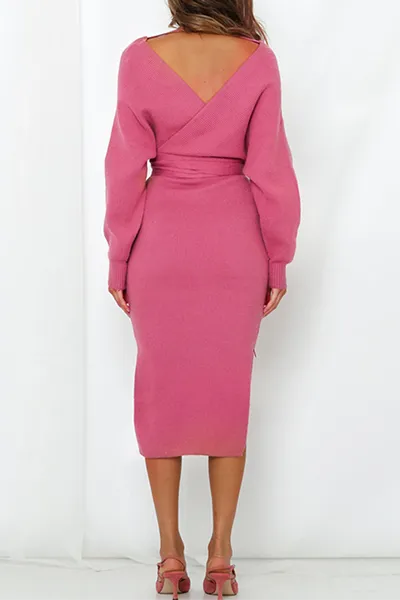 Casual Elegant Solid Backless Slit Pencil Skirt Dresses(5 Colors)